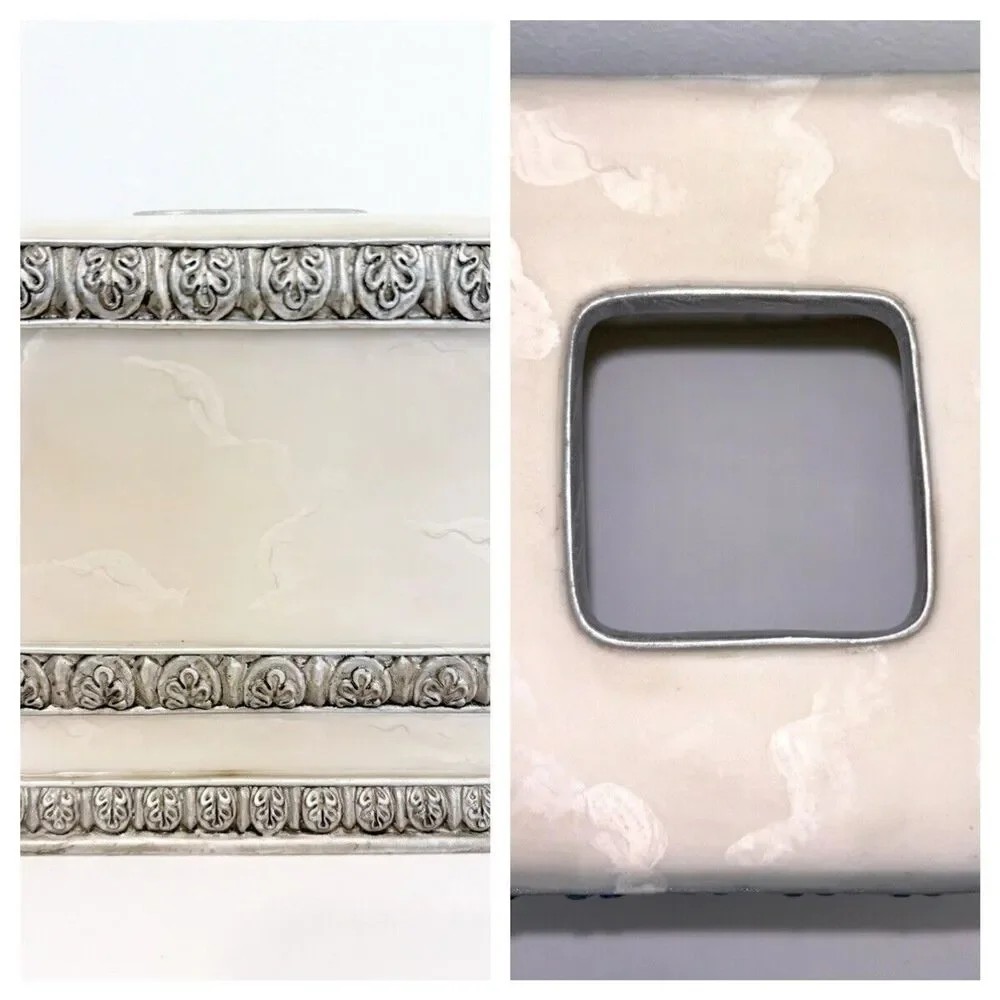 Karen Lawrence Tissue Box Cover Faux Marble Faux Silver 6x6x6